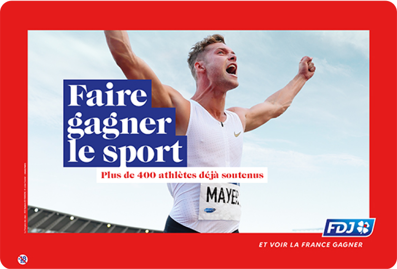 Campagne faire gagner le sport avec un athlète heureux et victorieux.