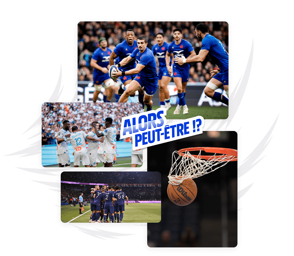 Des sportifs rugbyman, footballer et basket-baller en pleine action sportive.