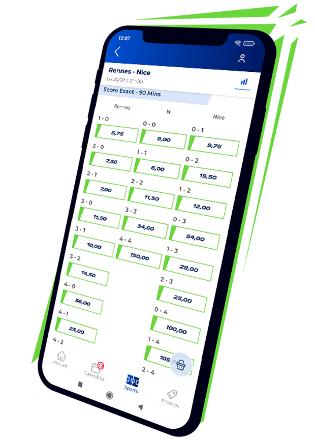 screenshot du panier pari score exact